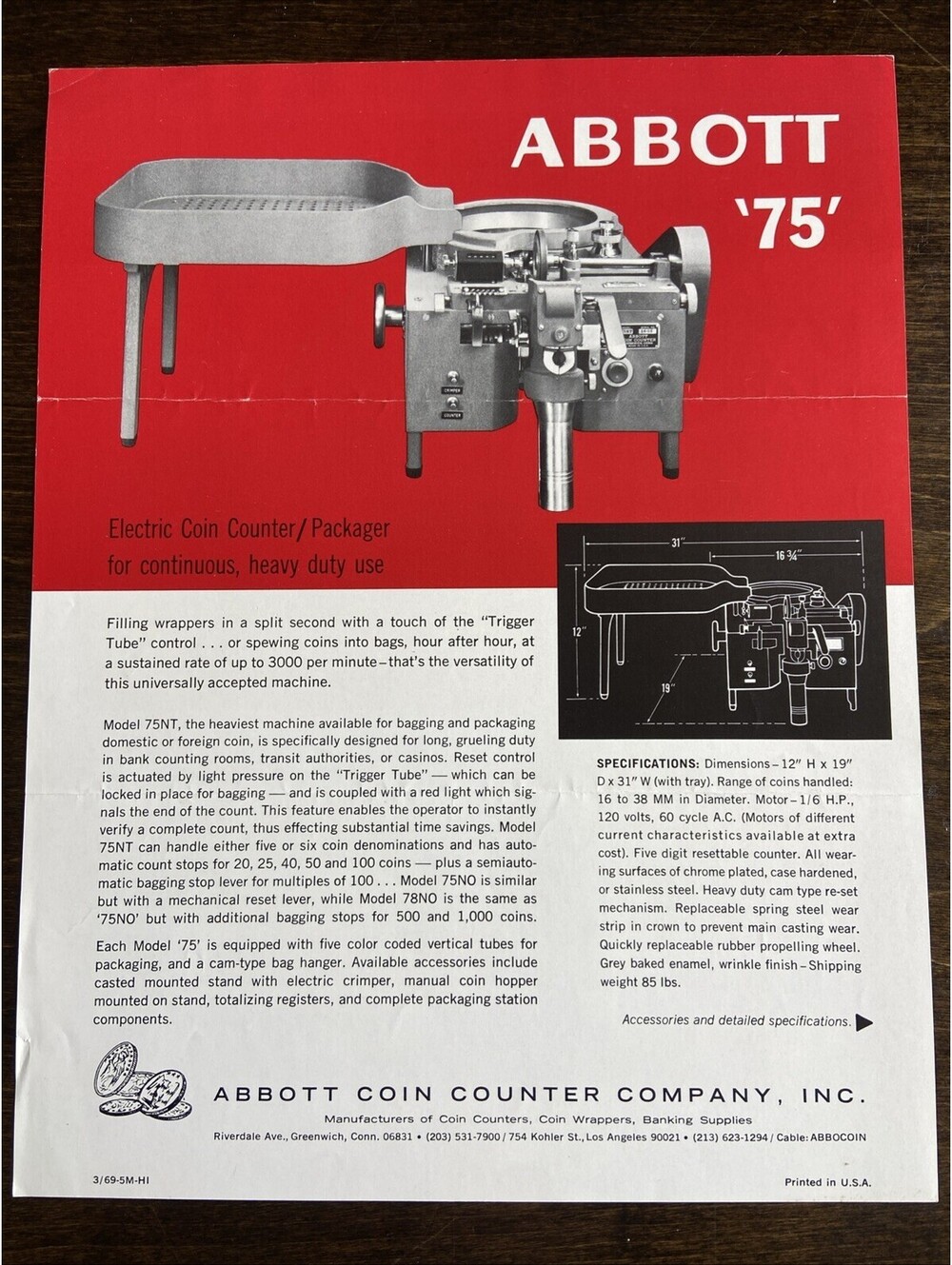 Abbott ’75’ Coin Packaging Station FLYER Original Ad Promo Poster Arcade Pinball